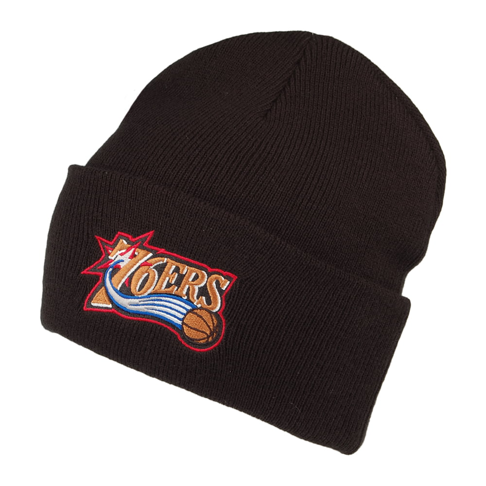 Mitchell & Ness Philadelphia 76ers Beanie Hat - NBA Team Logo Cuff Knit - Black