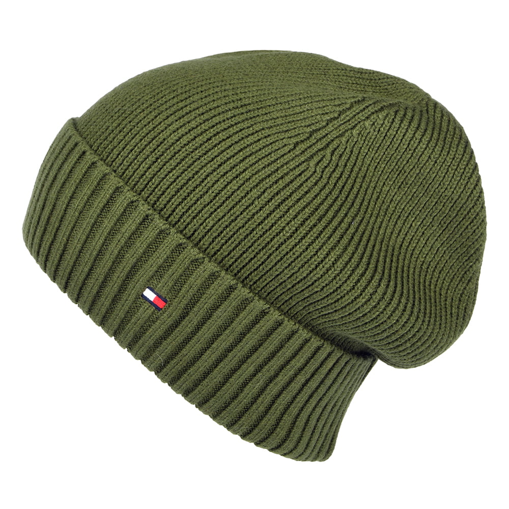 Tommy Hilfiger Hats Essential Flag Cotton Cashmere Beanie Hat - Army Green