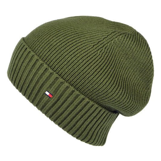 Tommy Hilfiger Hats Pima Essential Flag Cotton Cashmere Beanie Hat - Army Green