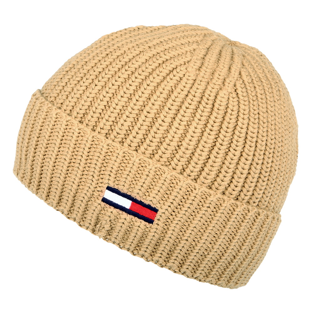 Tommy Hilfiger Hats TJM Flag Ribbed Beanie Hat - Khaki