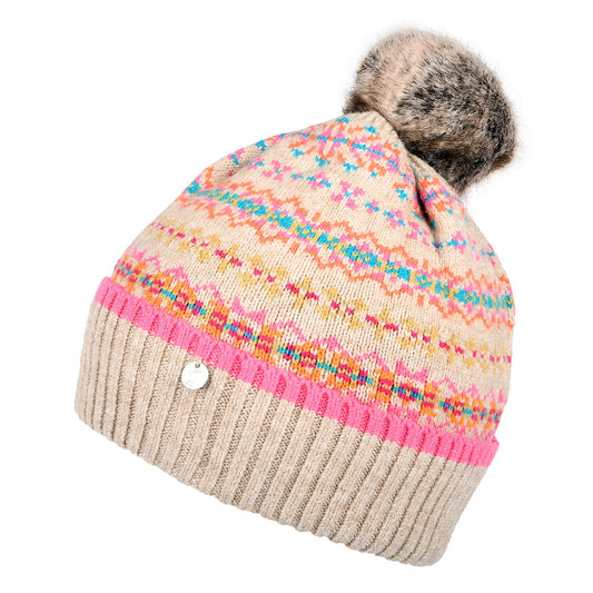 Joules Hats Christina Fairisle Bobble Hat - Beige-Multi