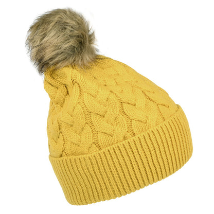 Joules Hats Elena Cable Knit Faux Fur Pom Bobble Hat - Mustard