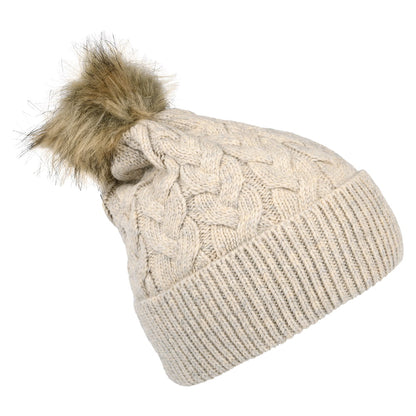 Joules Hats Elena Cable Knit Faux Fur Pom Bobble Hat - Cream