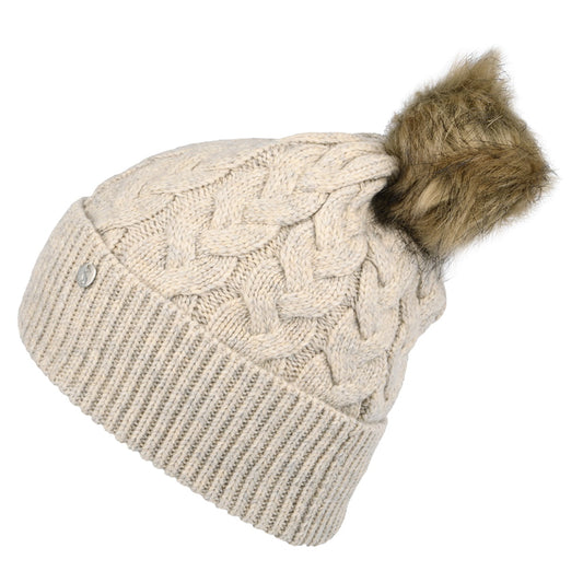 Joules Hats Elena Cable Knit Faux Fur Pom Bobble Hat - Cream