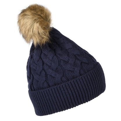 Joules Hats Elena Cable Knit Faux Fur Pom Bobble Hat - Navy Blue