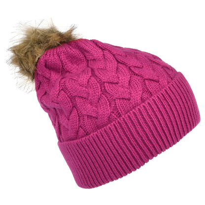Joules Hats Elena Cable Knit Faux Fur Pom Bobble Hat - Pink