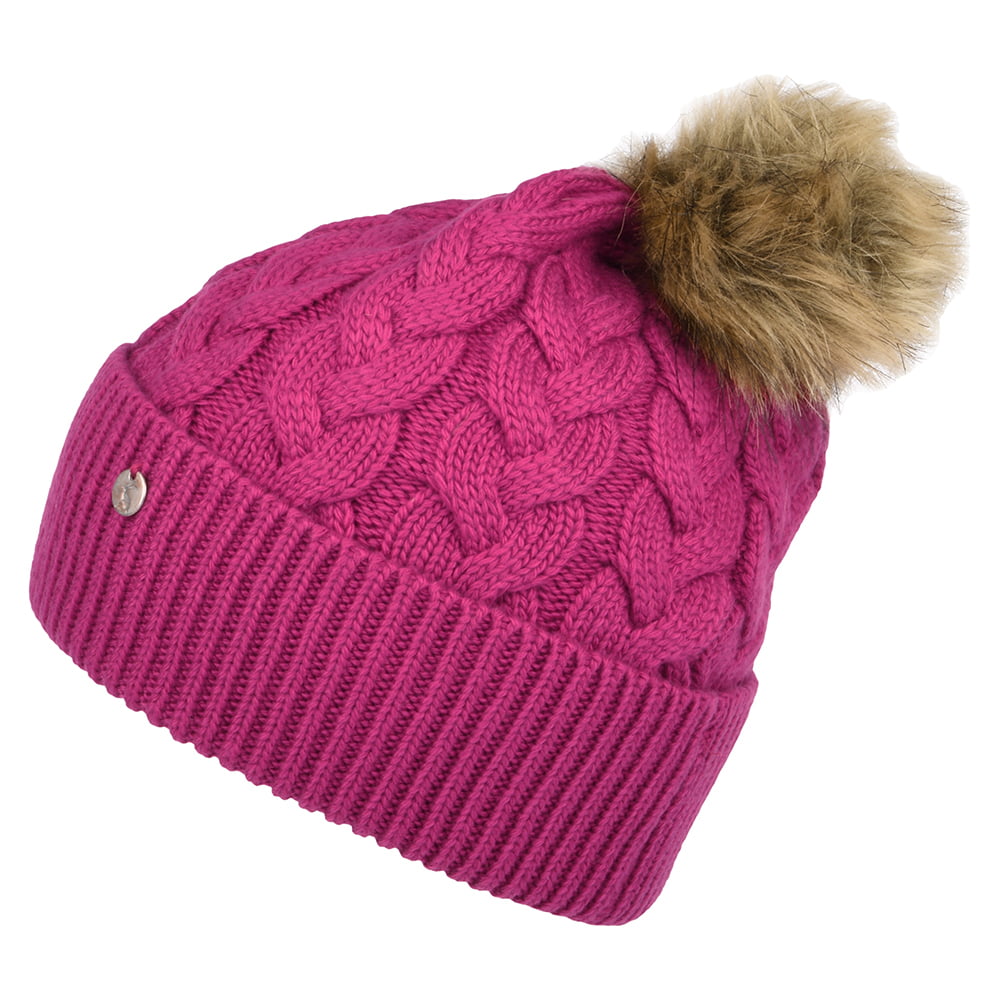 Joules Hats Elena Cable Knit Faux Fur Pom Bobble Hat - Pink