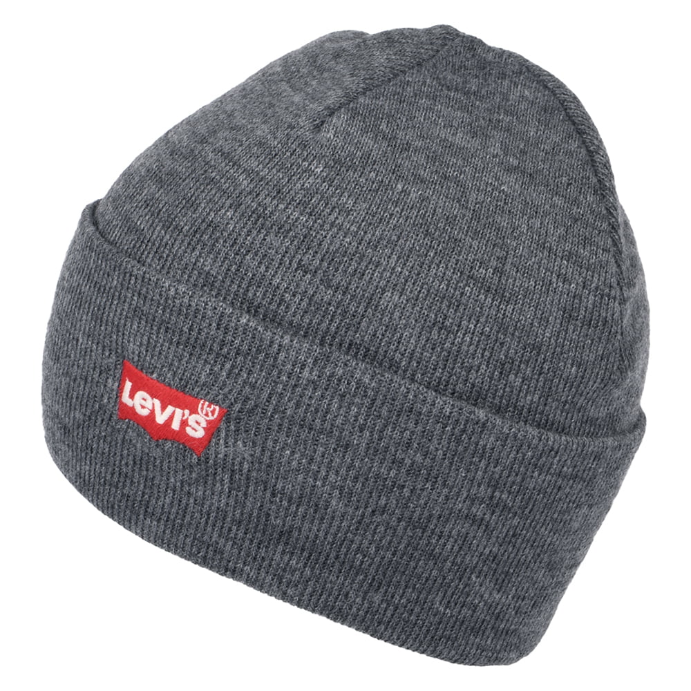 Levi's Hats Red Batwing Embroidery Slouchy Beanie Hat - Grey