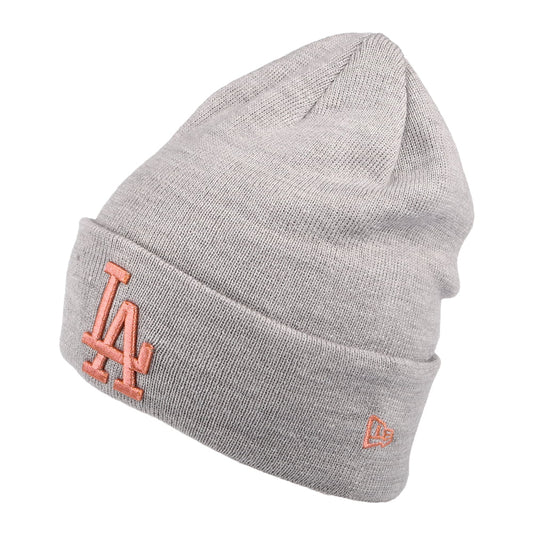 New Era Womens L.A. Dodgers Cuff Knit Beanie Hat - MLB Metallic Logo - Grey