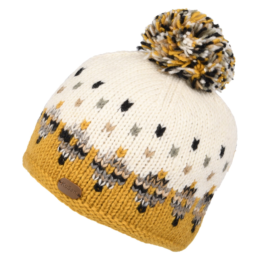 Kusan Snowy Fair Isle Bobble Hat - Cream-Yellow