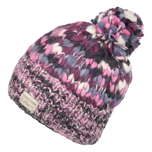 Kusan Uneven Yarn Bobble Hat - Pink-Purple