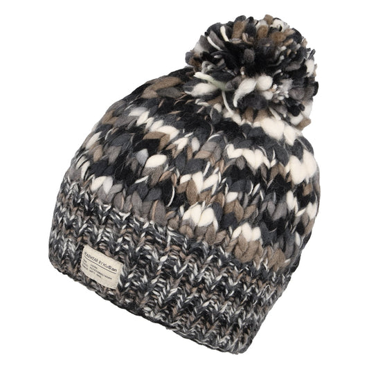 Kusan Uneven Yarn Bobble Hat - Black-White