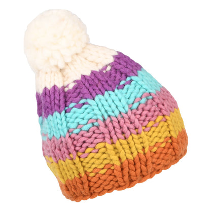 Kusan Rainbow Moss Stitch Yarn Bobble Hat - Cream-Multi