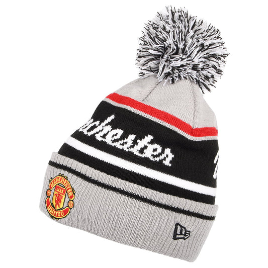 New Era Manchester United Cuff Knit Bobble Hat - Wordmark - Grey-Black