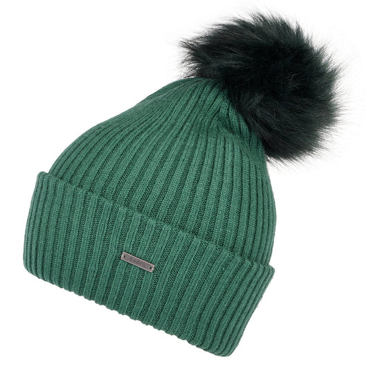 Barts Hats Kenzie Bobble Hat with Faux Fur Pom - Forest
