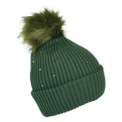 Barts Hats Mithra Rhinestones Bobble Hat with Faux Fur Pom - Forest