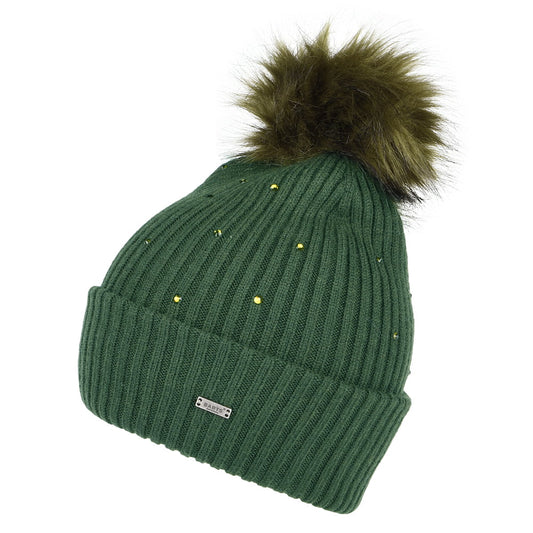 Barts Hats Mithra Rhinestones Bobble Hat with Faux Fur Pom - Forest