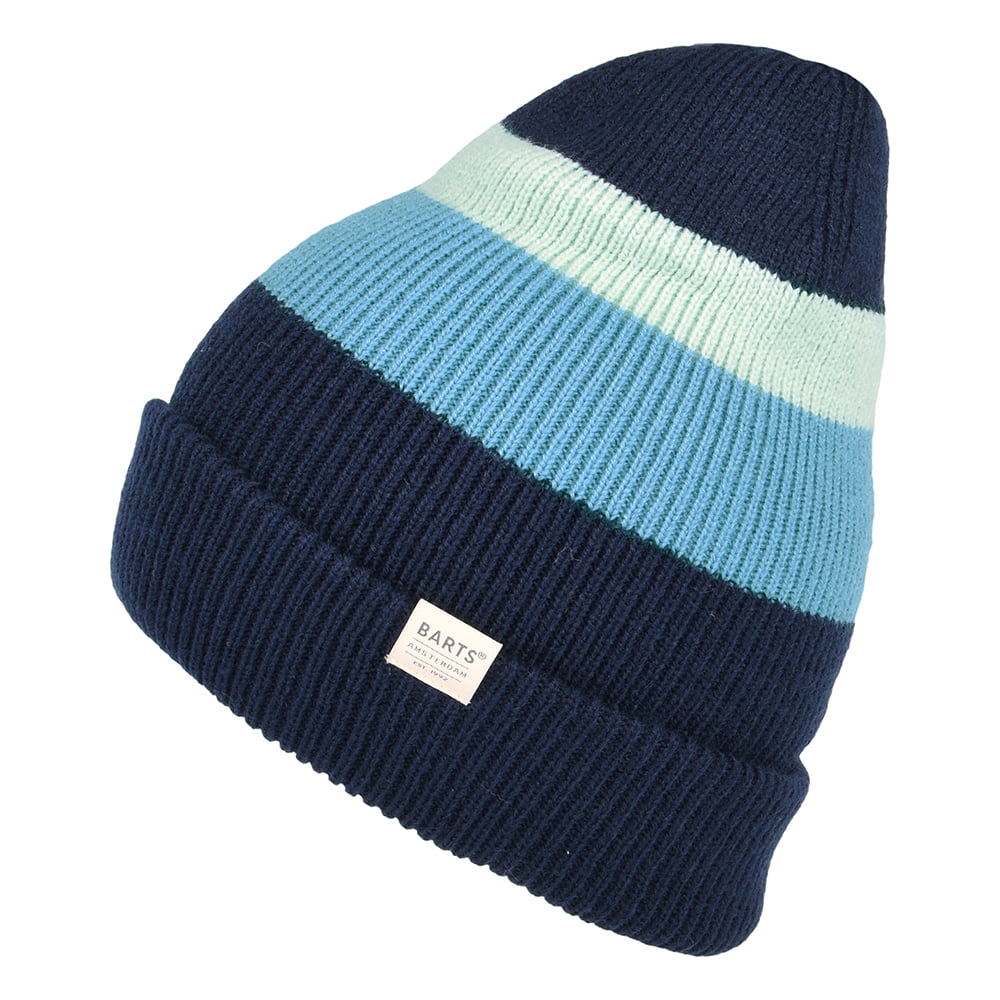 Barts Hats Cowie Striped Cuff Knit Beanie Hat - Blue