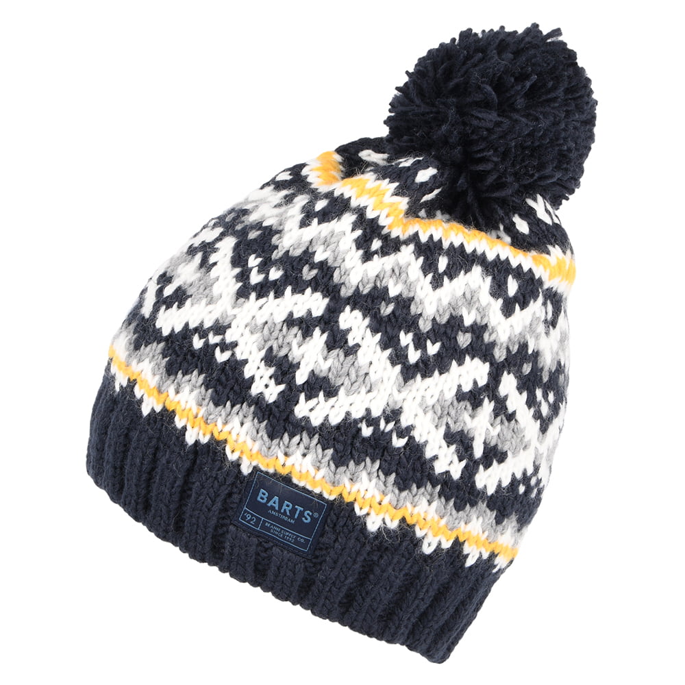 Barts Hats Pazo Fair Isle Bobble Hat - Navy Blue