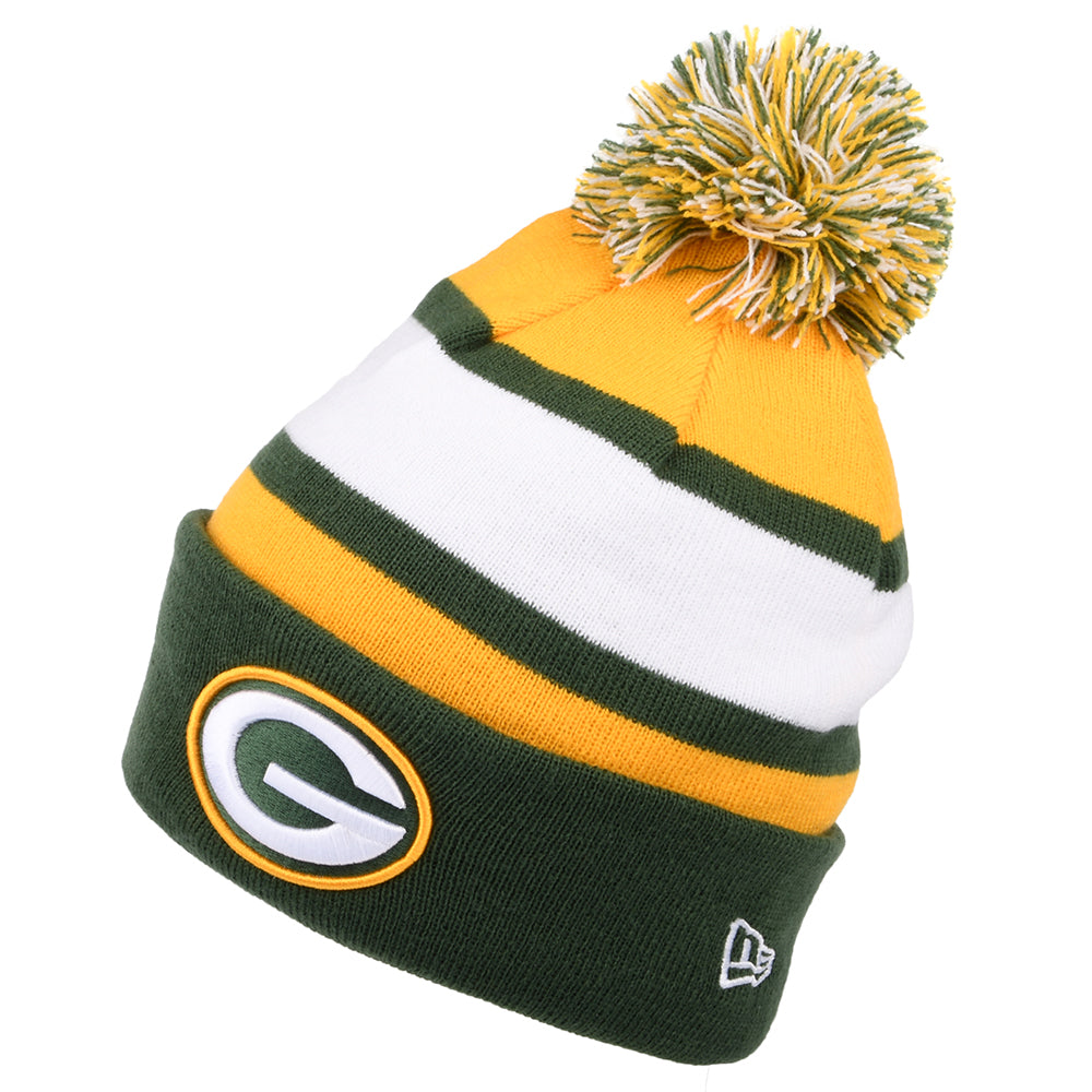 New Era Green Bay Packers Cuff Bobble Hat - NFL Striped - Green-Yellow