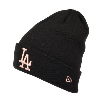 New Era Womens L.A. Dodgers Cuff Beanie Hat - MLB Metallic Logo - Black-Rose Gold