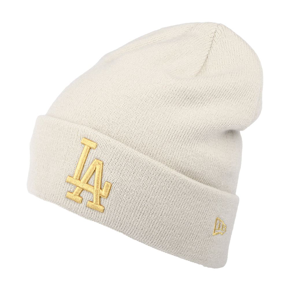 New Era Womens L.A. Dodgers Cuff Beanie Hat - MLB Metallic Logo - Stone-Gold