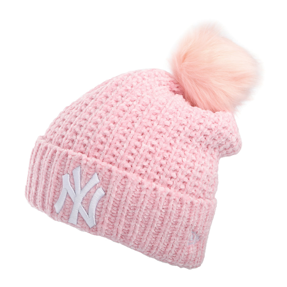 New Era Womens New York Yankees Chenille Bobble Hat - MLB Winterized - Light Pink