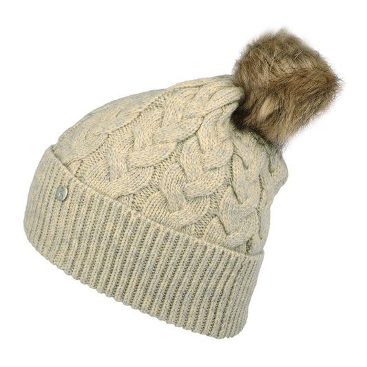 Joules Hats Elena Cable Knit Faux Fur Pom Bobble Hat - Oatmeal