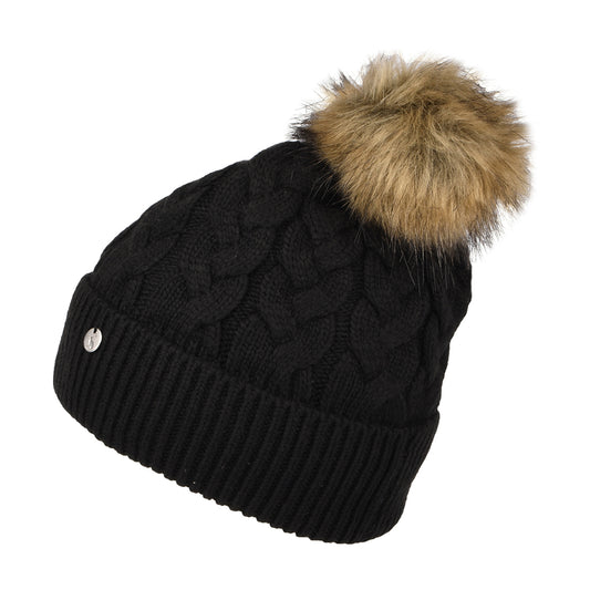 Joules Hats Elena Cable Knit Faux Fur Pom Bobble Hat - Black