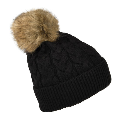 Joules Hats Elena Cable Knit Faux Fur Pom Bobble Hat - Black