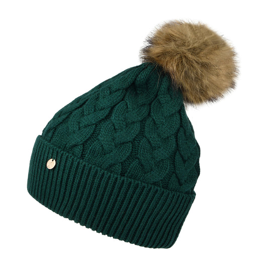 Joules Hats Elena Cable Knit Faux Fur Pom Bobble Hat - Teal