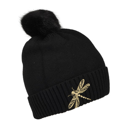 Joules Hats Stafford Dragonfly Bobble Hat - Black
