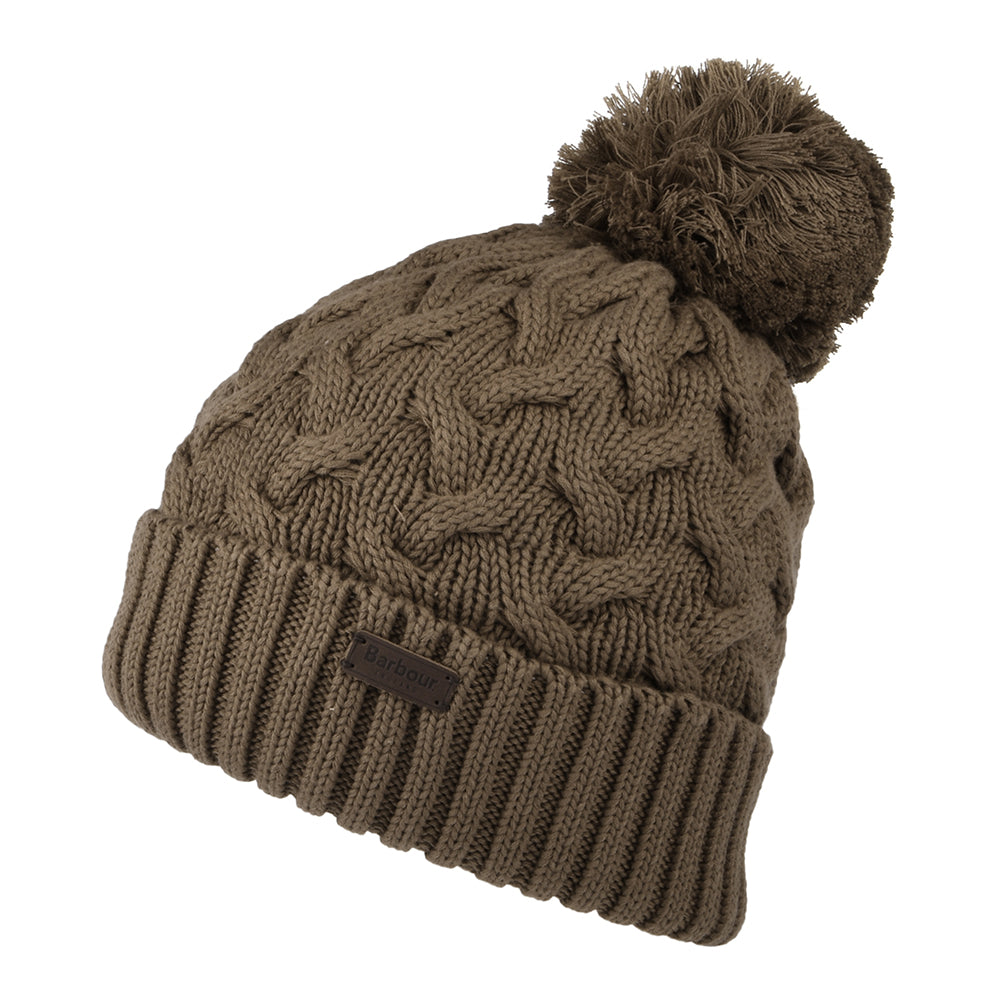 Barbour Hats Gainford Cable Knit Bobble Hat - Fossil