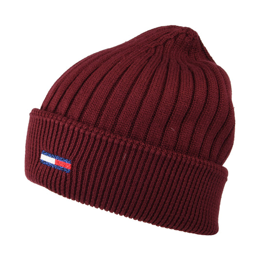 Tommy Hilfiger Hats TJW Flag Ribbed Beanie Hat - Burgundy