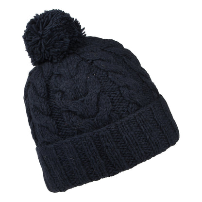 Kusan Cable Knit Turn Up Bobble Hat - Navy Blue
