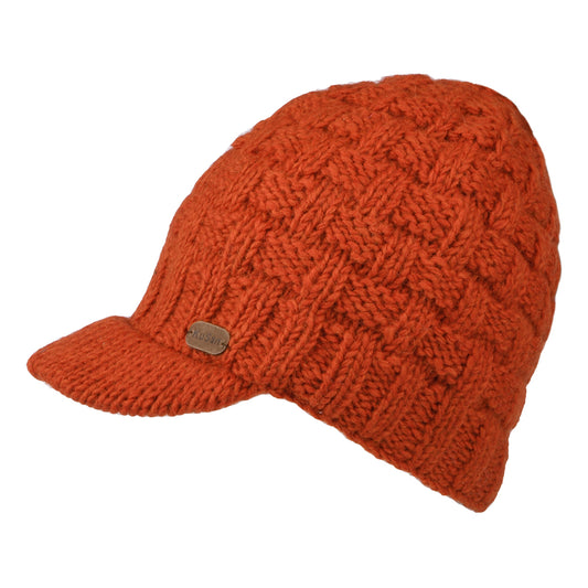 Kusan Basket Weave Peaked Beanie Hat - Burnt Orange