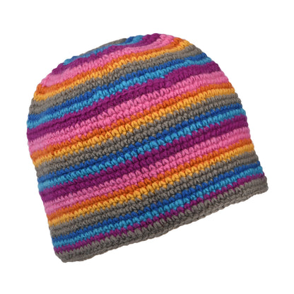 Kusan Crochet Flower Beanie Hat - Grey-Blue-Pink