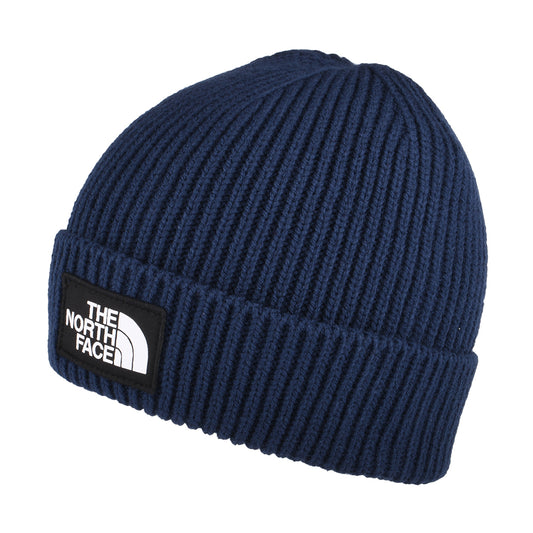 The North Face Hats TNF Logo Box Cuffed Fisherman Beanie Hat - Navy Blue