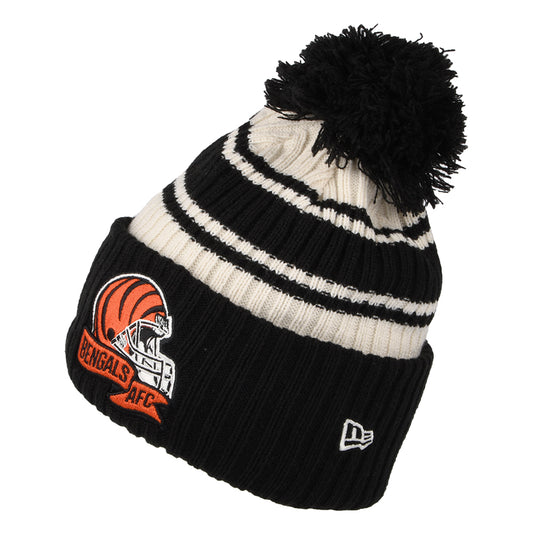 New Era Cincinnati Bengals Bobble Hat - NFL Sideline Sport Knit - Black-White