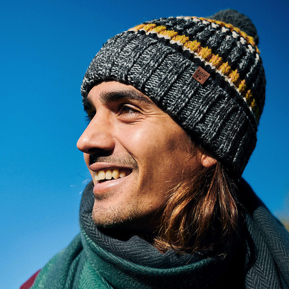 Barts Hats Goser Striped Recycled Bobble Hat - Dark Grey Heather