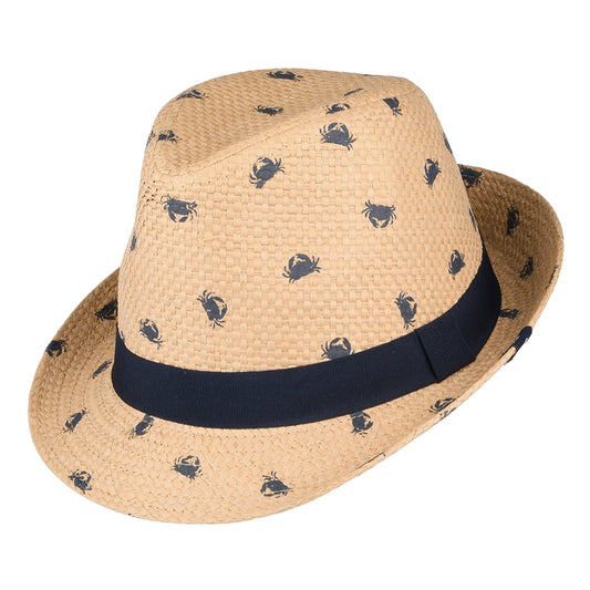 Joules Hats Kids Printed Crabs Straw Trilby Hat - Natural