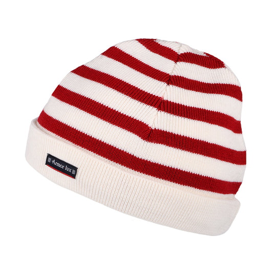 Armor Lux Kids Lannion Striped Beanie Hat - Natural-Red