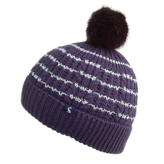 Joules Hats Kids Striped Bobble Hat - Navy Blue