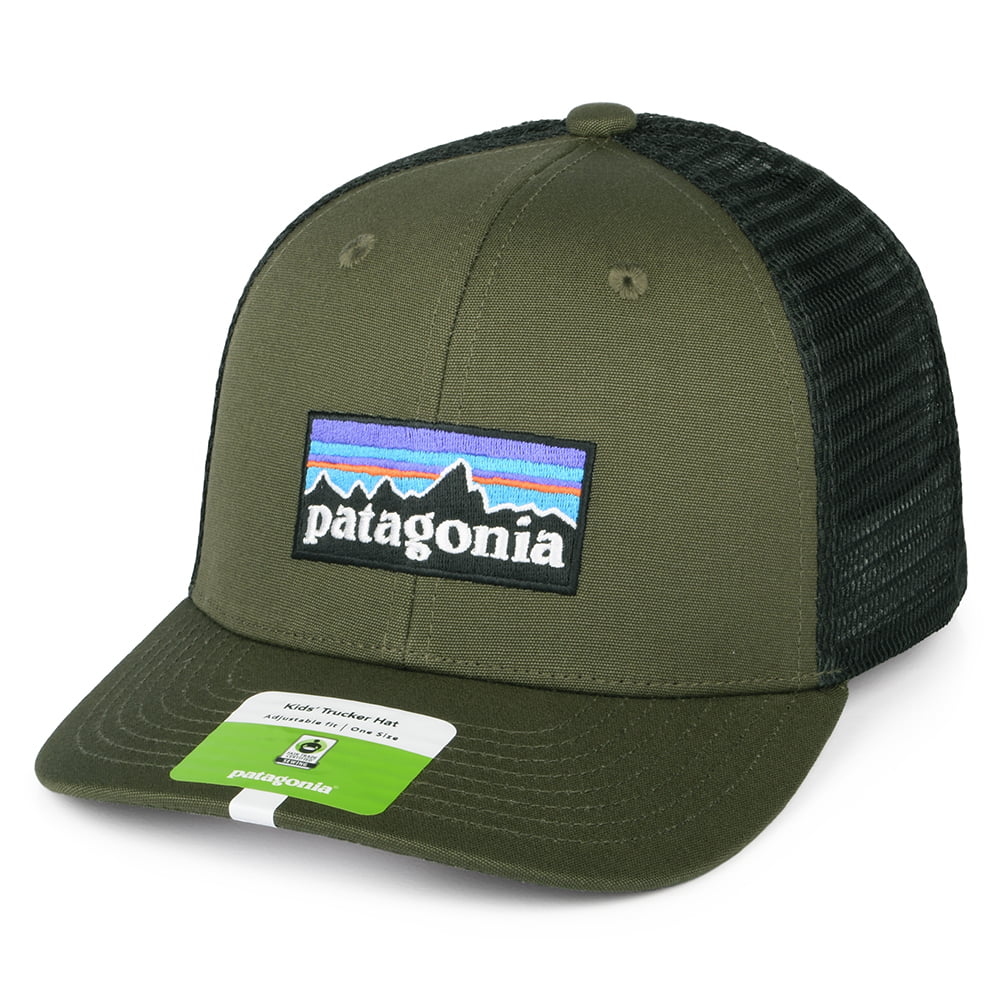 Patagonia Hats Kids P-6 Logo Organic Cotton Trucker Cap - Green