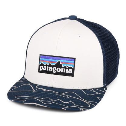 Patagonia Hats Kids P-6 Logo Organic Cotton Trucker Cap - White-Blue