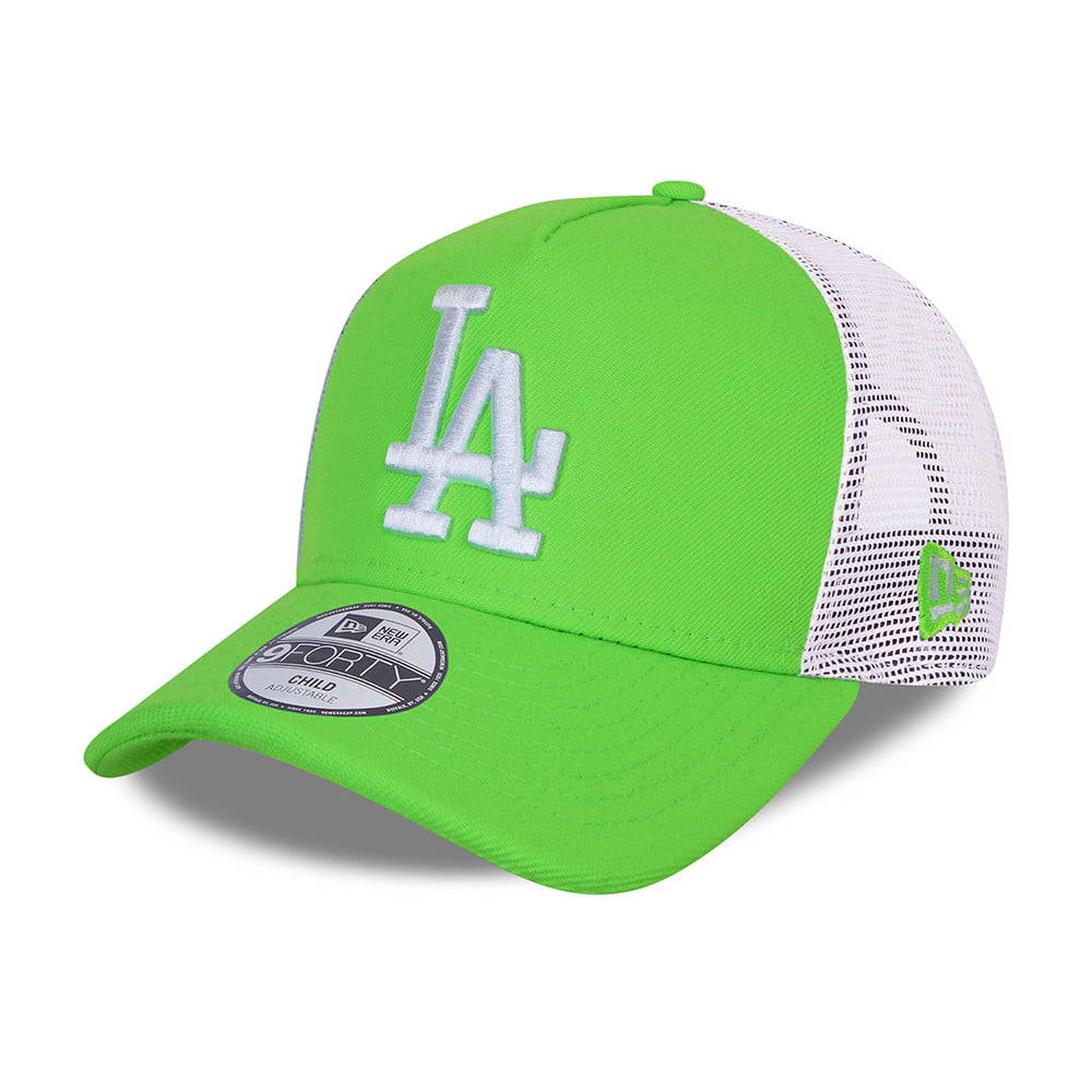New Era Kids L.A. Dodgers A-Frame Trucker Cap - MLB Tonal Mesh - Neon Green