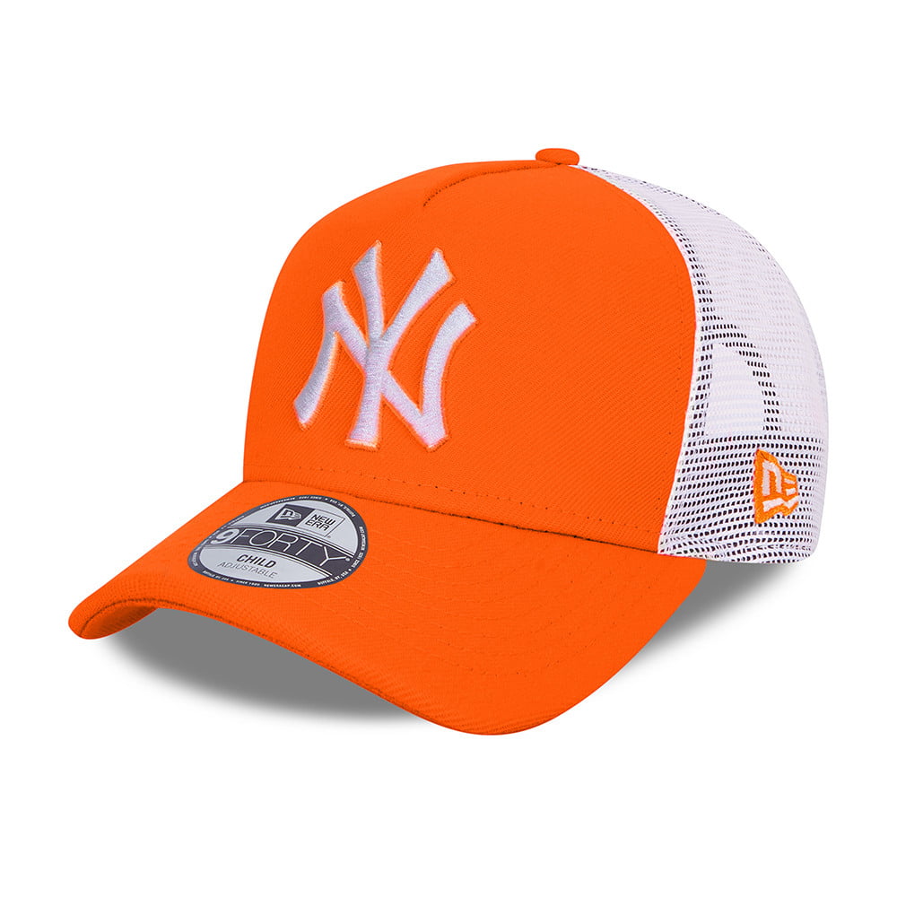 New Era Kids New York Yankees A-Frame Trucker Cap - MLB Tonal Mesh - Neon Orange