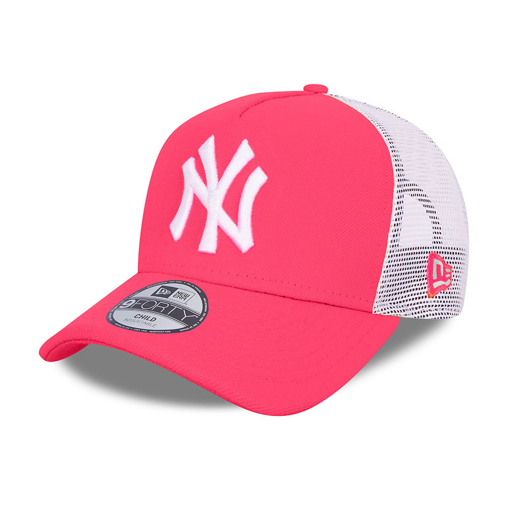 New Era Kids New York Yankees A-Frame Trucker Cap - MLB Tonal Mesh - Neon Pink