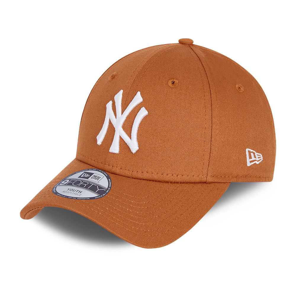 New Era Kids 9FORTY New York Yankees Baseball Cap - MLB League Essential - Toffee-White