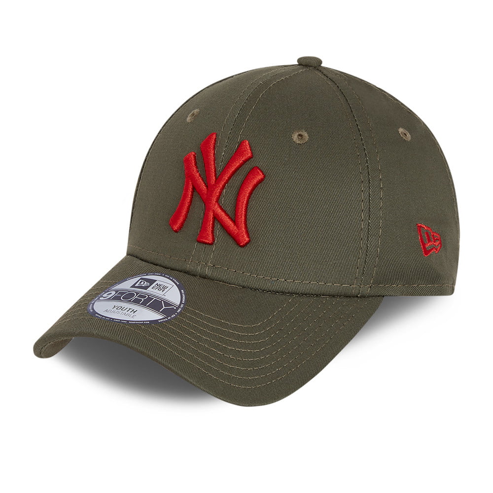 New Era Kids 9FORTY New York Yankees Baseball Cap - MLB League Essential - Olive-Red